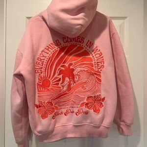Pink Palm Puff Hoodie- “Everything Comes in Waves”
